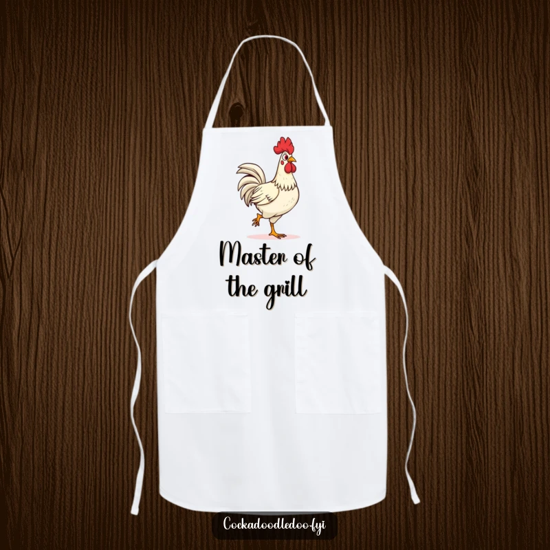Funny confident rooster apron, strutting proudly with head held high. A bold and humorous kitchen accessory for confident cooks, a great gift.