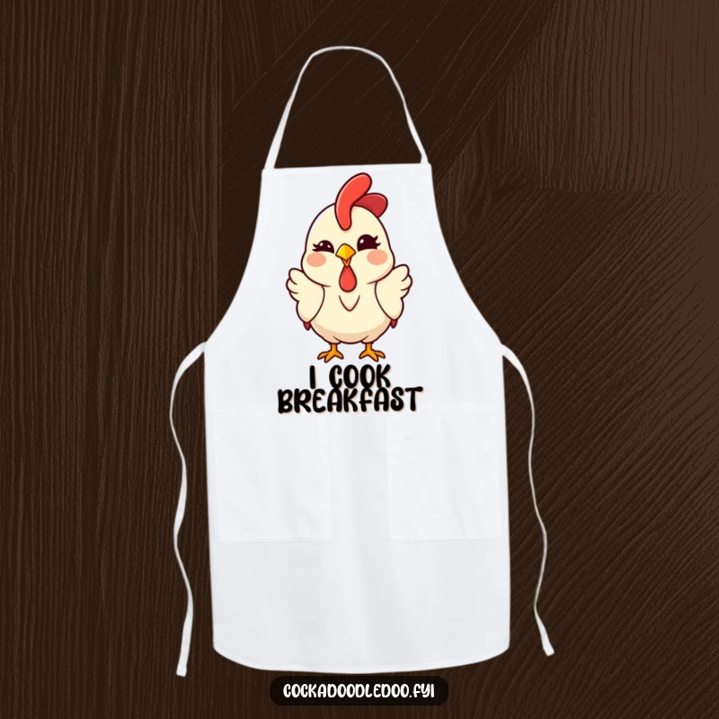 Funny Kawaii Rooster Apron showing a cute chicken winking with a mischievous smile, ideal for cooking and adding humor to the kitchen.