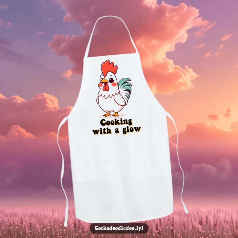 Funny Kawaii Rooster Comb Apron: Cute rooster with a brightly glowing comb, ready for kitchen adventures with a humorous and exciting flair.