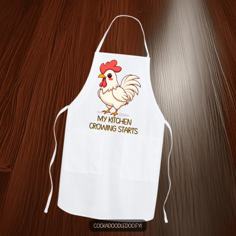 Funny Kawaii Rooster Apron: Vibrant, energetic rooster crowing, adding humorous flair to kitchen activities.
