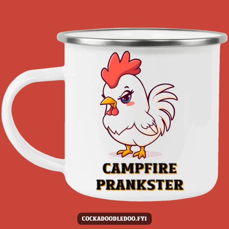 Funny Mischievous Rooster Camping Mug: Your Naughty Companion for Adventures