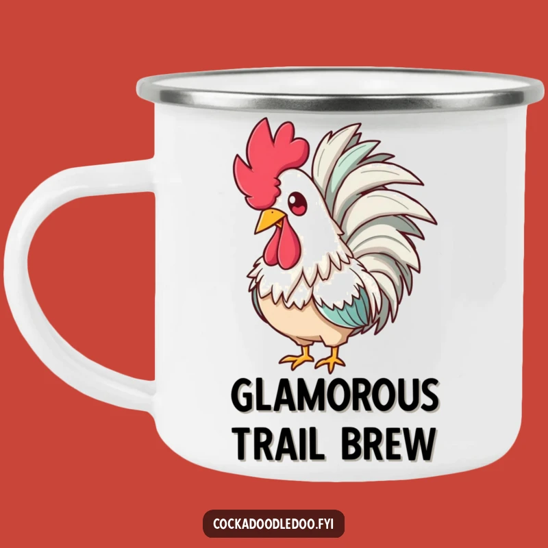 Funny Glam Rooster Boa Camping Mug - Fabulous Trail Companion for Divas