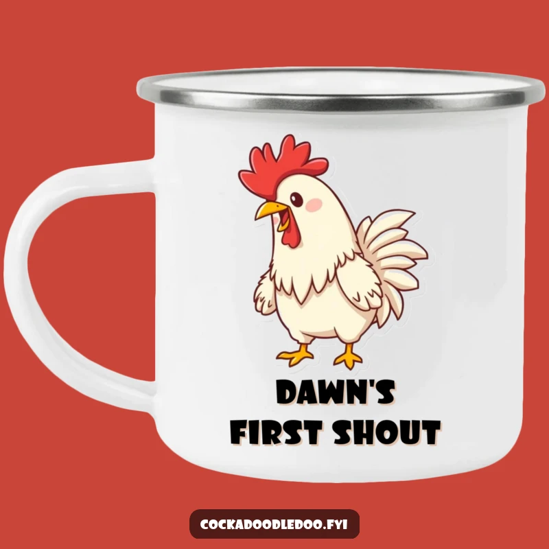 Funny Happy Rooster Crowing Camping Mug: Enamel Cup for Adventurous, Funny Gifts