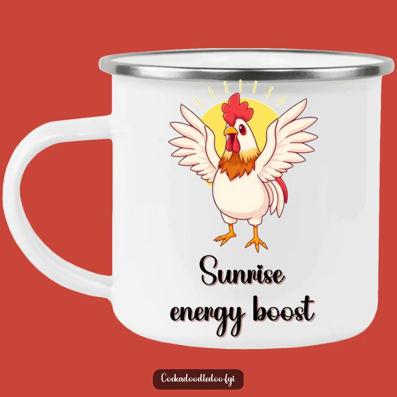 Funny Basking Rooster Camping Mug: Sunrise Sips with Farmyard Charm