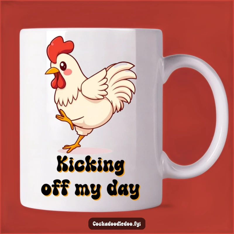 Funny Kawaii Rooster Kicking Mug - Exuberant Energy Ceramic Cup Gift