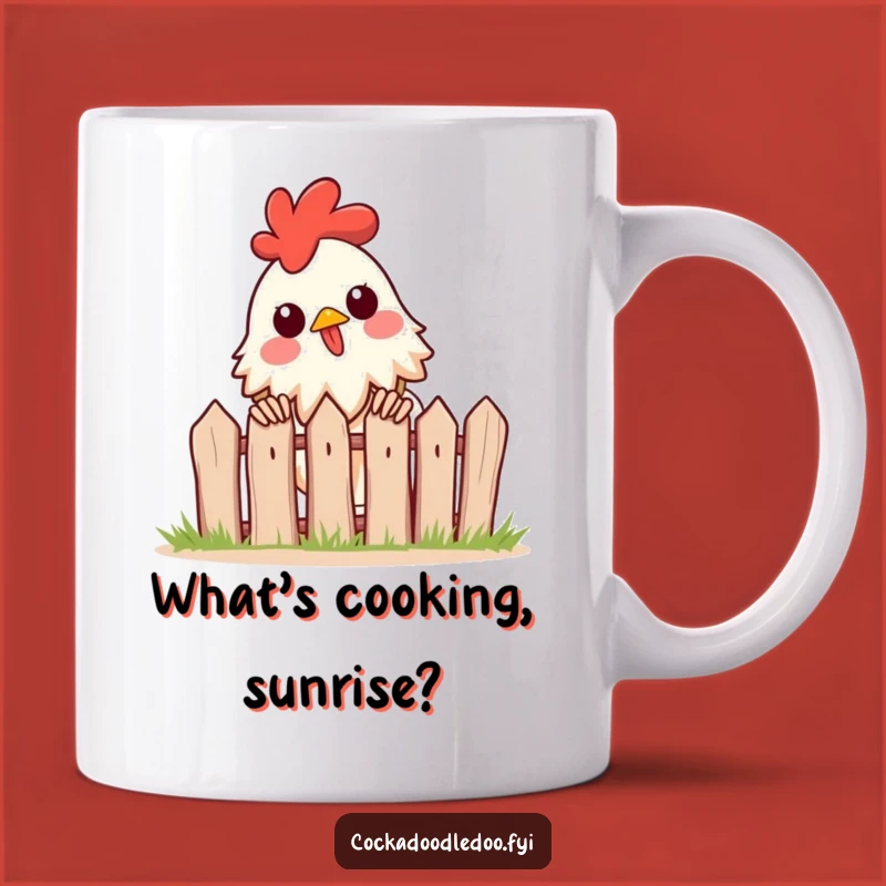 Funny Rooster Peeking Mug: Curious Over Fence, Perfect Funny Gift for Watchers