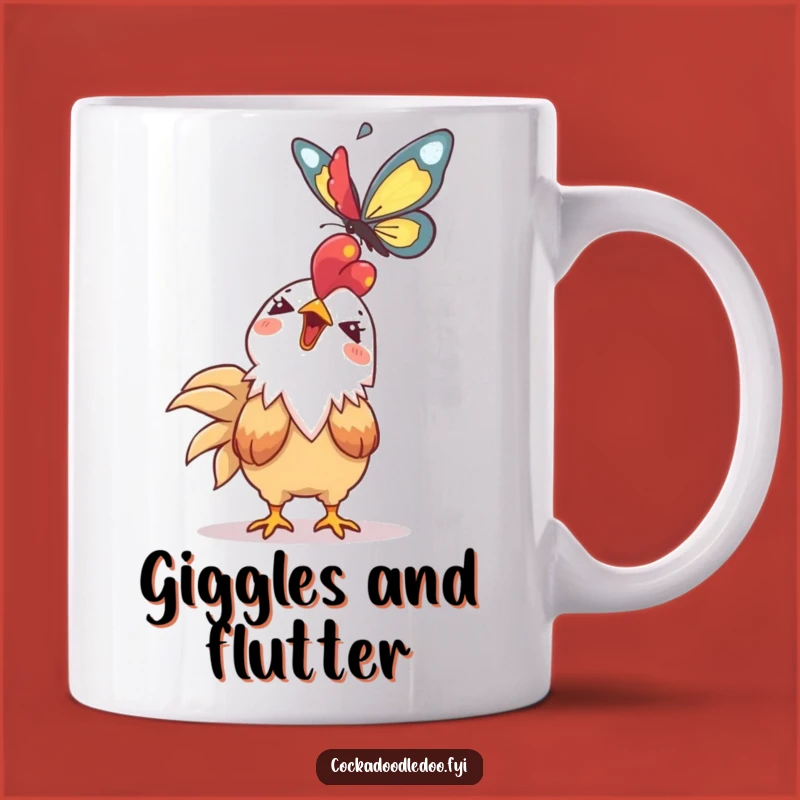 Funny Kawaii Rooster Mug: Giggling Butterfly Watcher - Whimsical Funny Gift for Nature Lovers