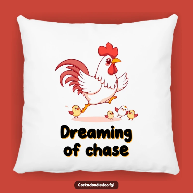 Funny Playful Rooster Pillow: Cozy Chase Comfort, Perfect Humorous Gift