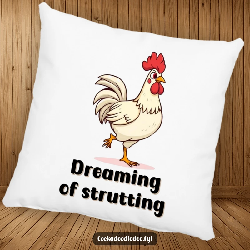 Funny confident rooster pillow, strutting proudly with head held high. A soft, humorous decor piece that radiates confidence, great for gifting.