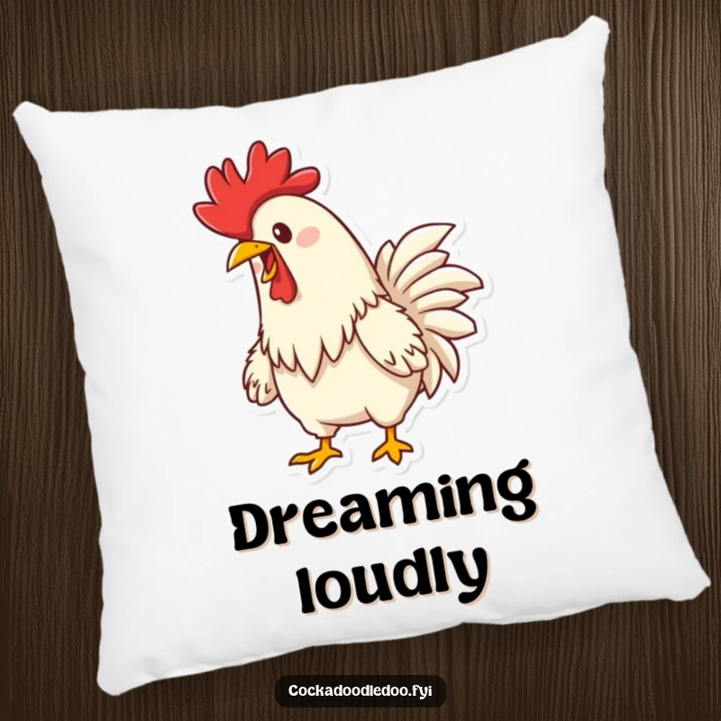 Funny Determined Rooster Crowing Pillow: A plush pillow featuring a happy rooster determinedly crowing, bringing comfort.