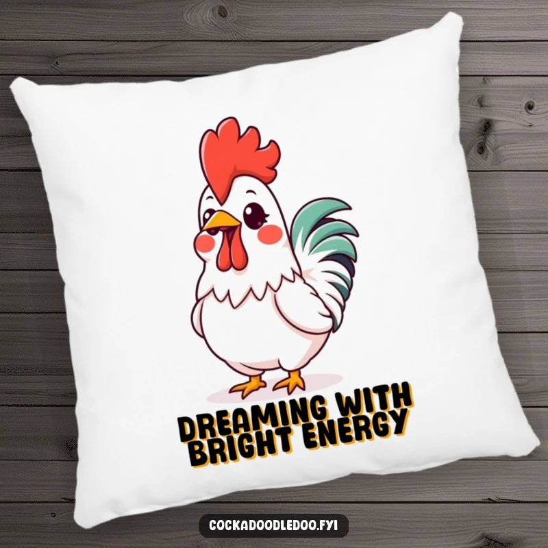 Funny Kawaii Rooster Comb Pillow: Soft pillow featuring a cute rooster with a vibrant, glowing comb, embodying excitement for a humorous, comfy addition.