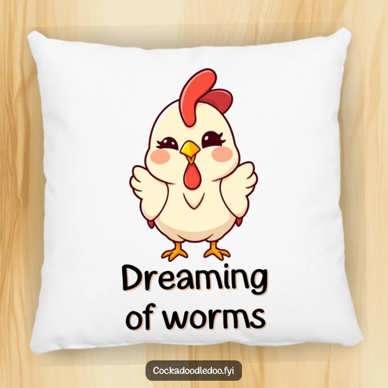 Funny Kawaii Rooster Pillow featuring a cute cartoon chicken winking playfully with a knowing smile, perfect for adding humor to sofas.