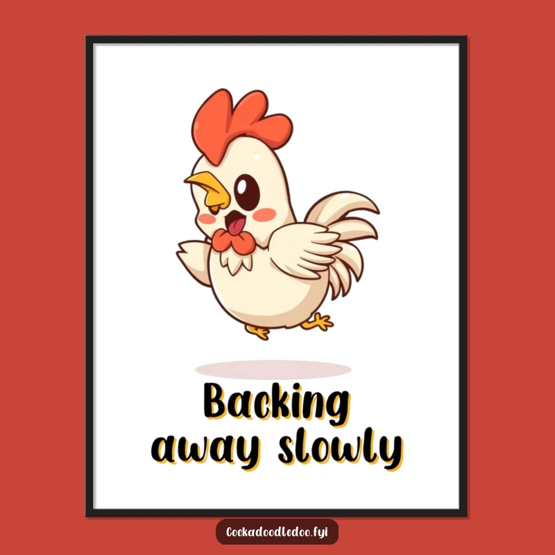 Funny Kawaii Rooster Art Print: Startled Hop Back - Instant Funny Gift for Comical Decor