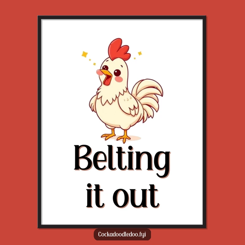 Funny Singing Rooster Digital Print: Comical Expression Art for Instant Decor