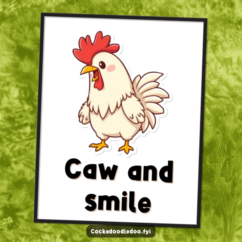 Funny Happy Rooster Crowing Digital Art: Printable artwork of a rooster with a determined smile, crowing joyfully.