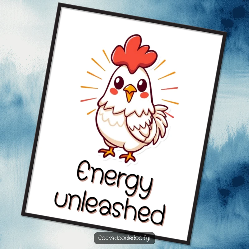 Funny, stylized rooster crowing with energetic lines, available as an instant digital art print for powerful and dynamic wall decor.