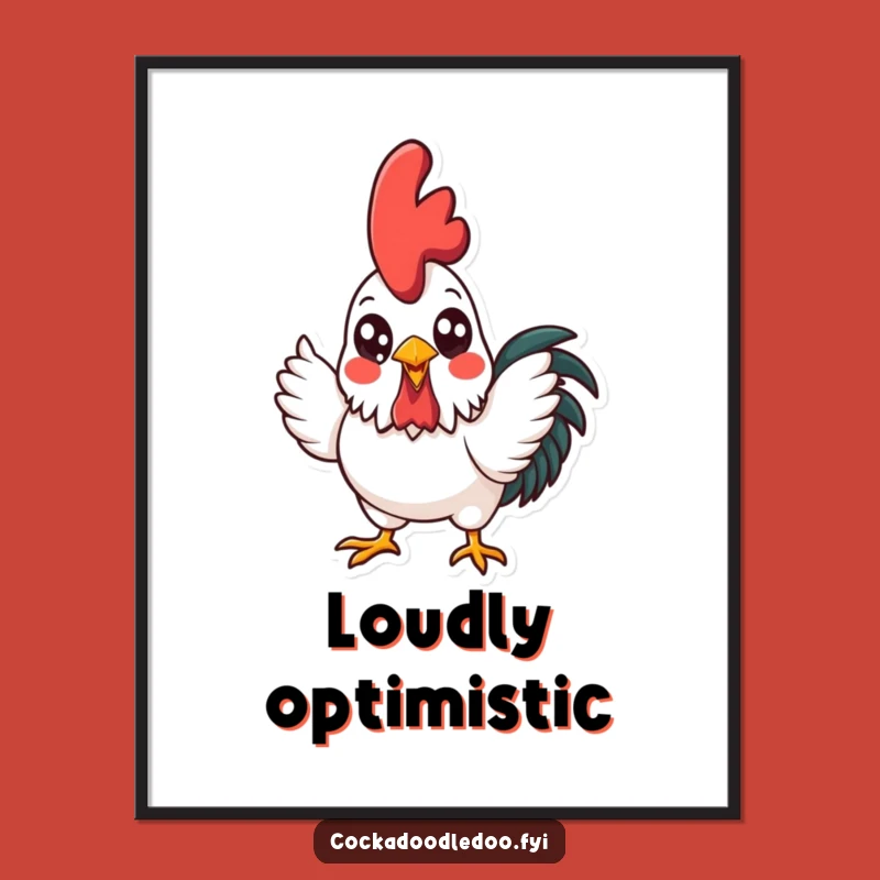 Funny Kawaii Rooster Crowing Digital Art: Instant Cheer for Your Space