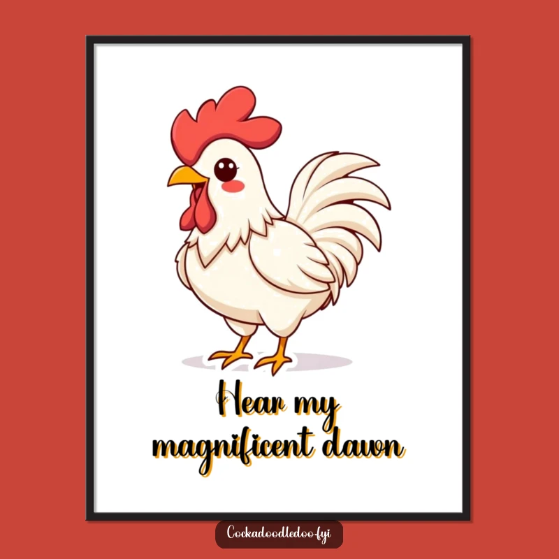 Funny Kawaii Rooster Crowing Digital Art: Vibrant Design for Instant Humorous Decor