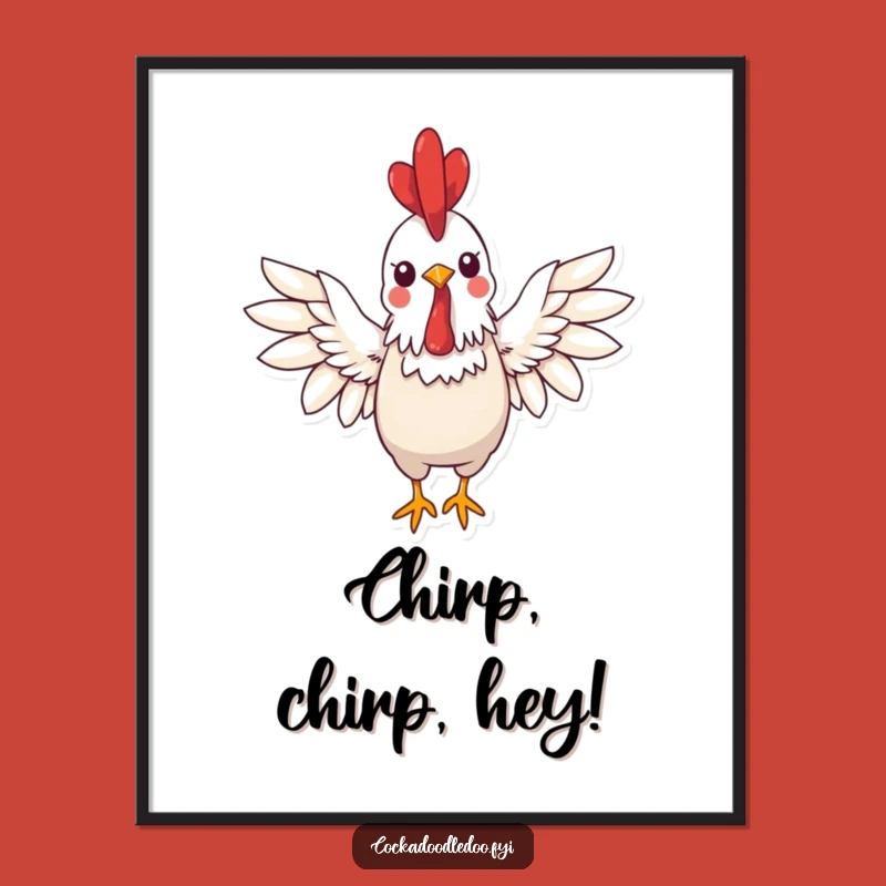 Funny Kawaii Rooster Digital Art: Instant Cheerful Greetings for Your Walls, Downloadable