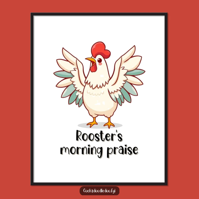 Funny Kawaii Rooster Digital Print: Triumphant Morning Call Decor Gift