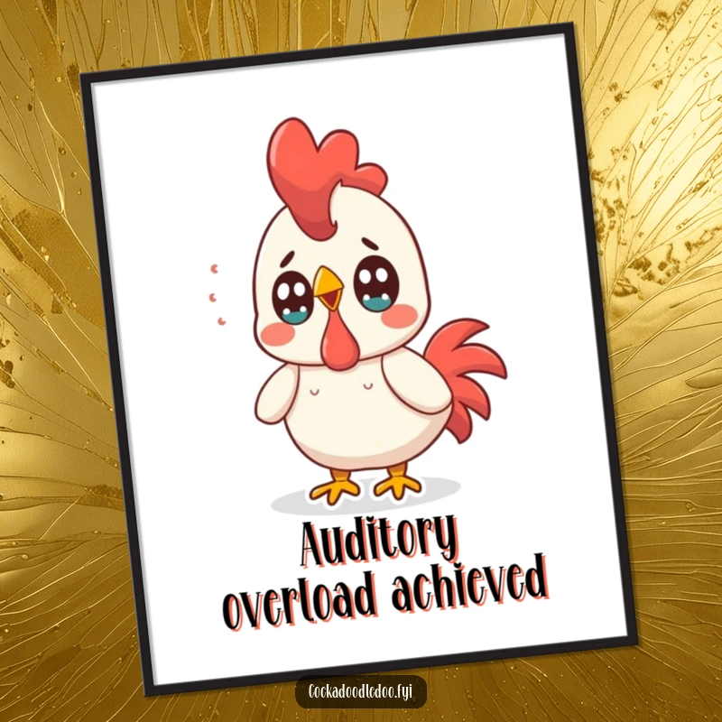 Funny Kawaii Rooster Digital Art Print: Surprised rooster with wide eyes, a high-resolution design for humorous wall decor.