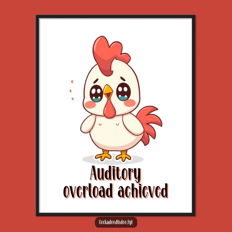 Funny Kawaii Rooster Surprise Digital Art: Wide-Eyed Design for Instant Humorous Decor