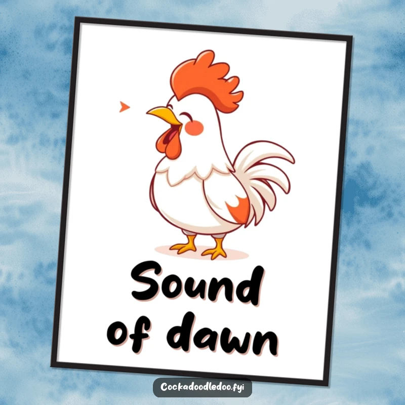 Funny Rooster Digital Art Print: A cartoon rooster with a golden comb, singing loudly, depicted in a dynamic, humorous style.