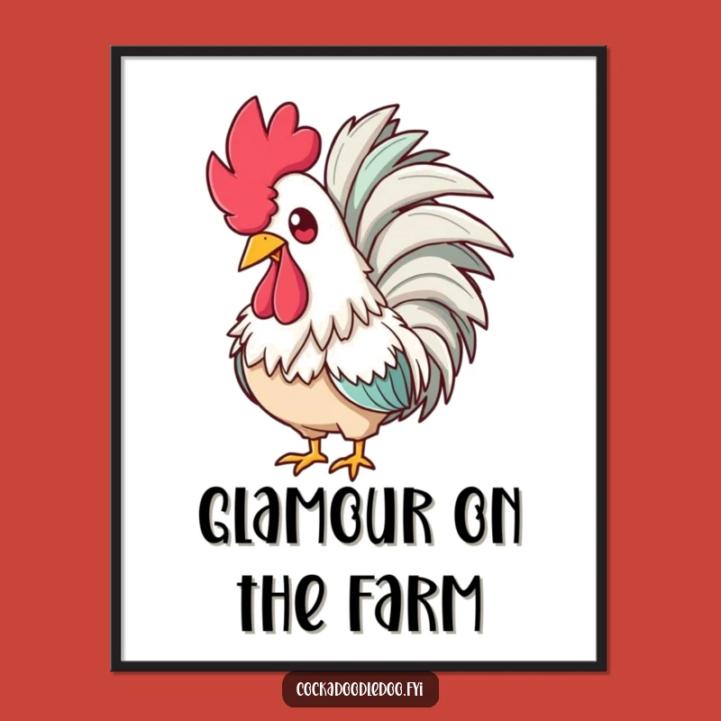 Funny Glam Rooster Boa Digital Art - Fabulous Diva Print for Walls