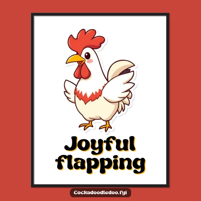 Funny Cheerful Rooster Digital Art: Flapping Joy Decor, Perfect Humorous Print