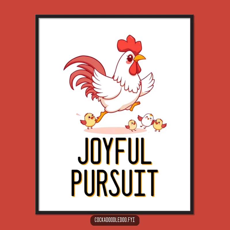 Funny Playful Rooster Digital Art: Happy Chase Decor, Perfect Humorous Print