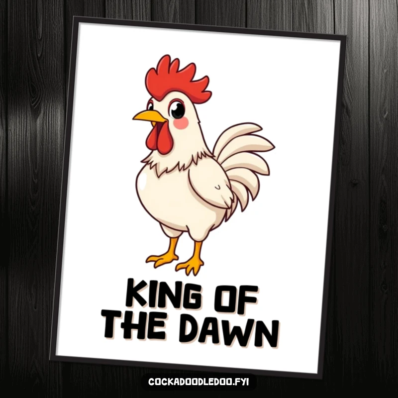 Funny rooster digital art print of a proud rooster crowing loudly, chest puffed out, embodying comical joy.