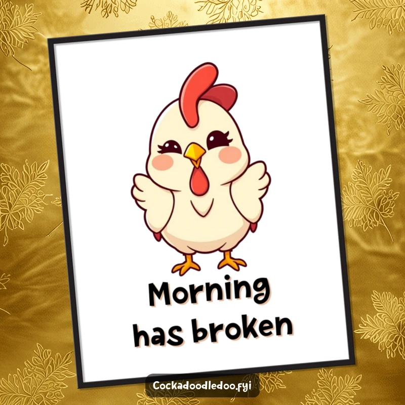 Funny Kawaii Rooster Digital Art Print of a cute chicken winking playfully, perfect for instant download and adding humorous decor.