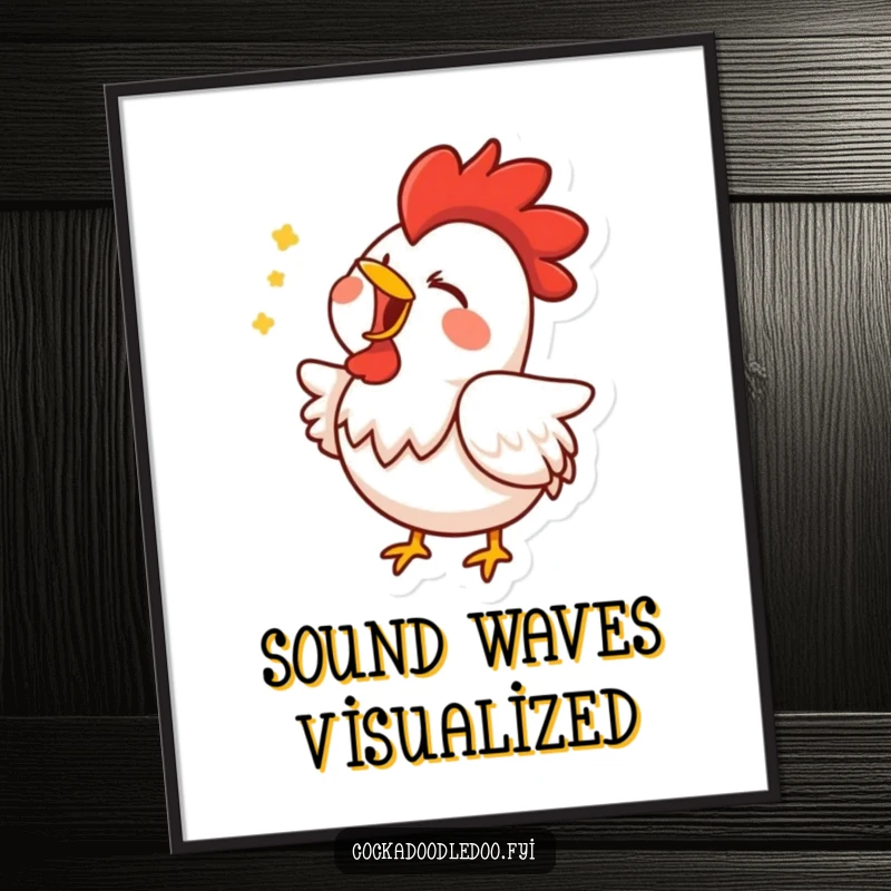 Funny digital art print of a rooster exuding pure joy while singing, perfectly capturing a moment of musical happiness for your walls.