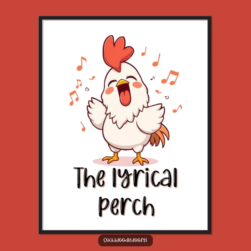 Funny Rooster Singer Digital Art - Happy Character Print, Musical Wall Decor, Instant Download
