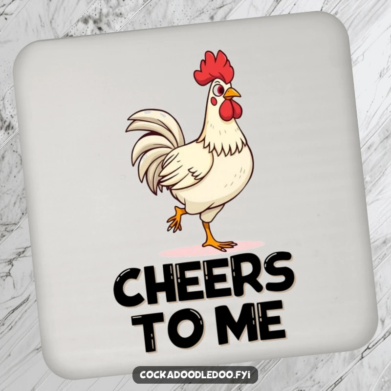 Funny confident rooster drink coasters, strutting proudly with head held high. Bold and humorous coasters, ideal for adding flair as a gift.