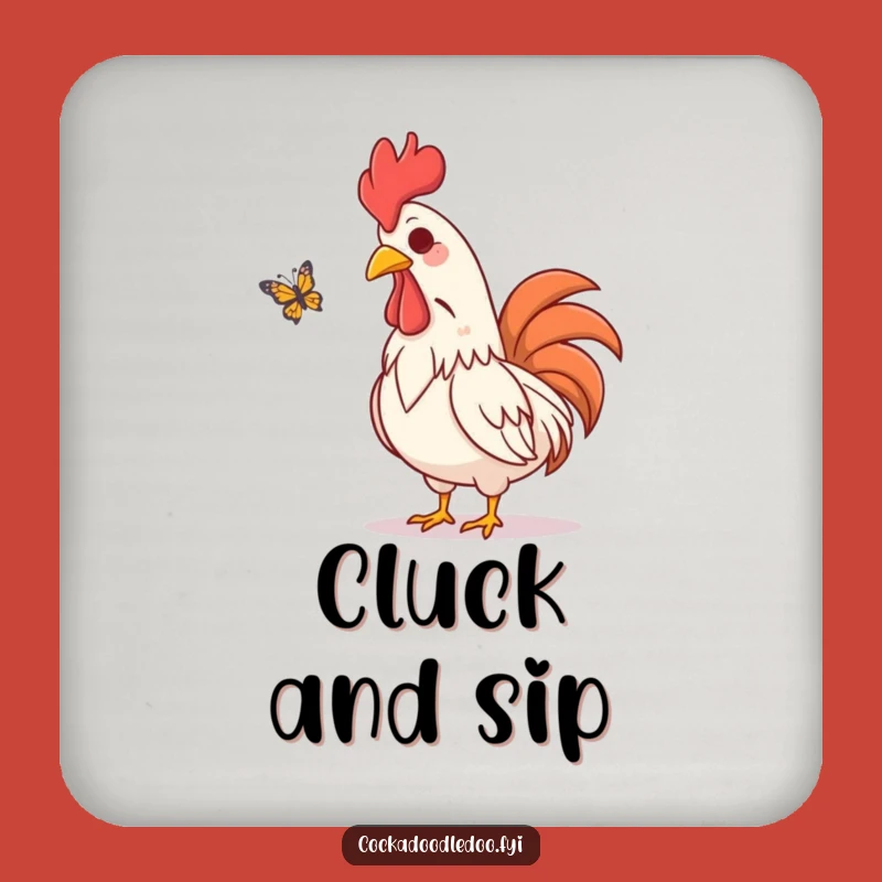 Funny Rooster Coaster: Amused Butterfly Watcher Protection