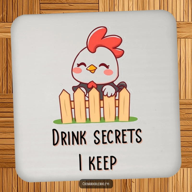 Funny Kawaii Rooster Coaster: Mischievous rooster peeking with a wink, a humorous and practical table accessory.