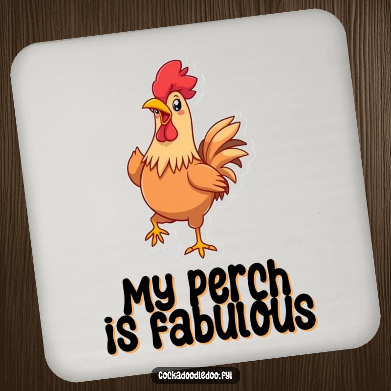 Funny Kawaii Rooster Coasters: Set of coasters featuring a cute rooster strutting happily, beak wide, protecting surfaces with humorous charm.