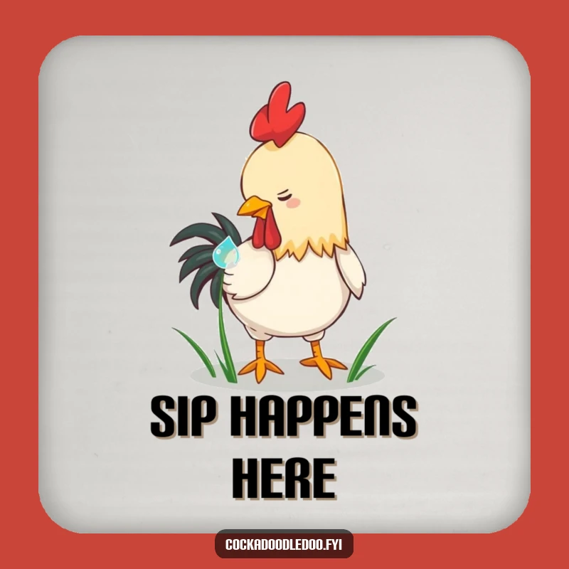 Funny Playful Rooster Dewdrop Coaster Set: Protect Surfaces with Nature's Humor, a Cute Funny Gift