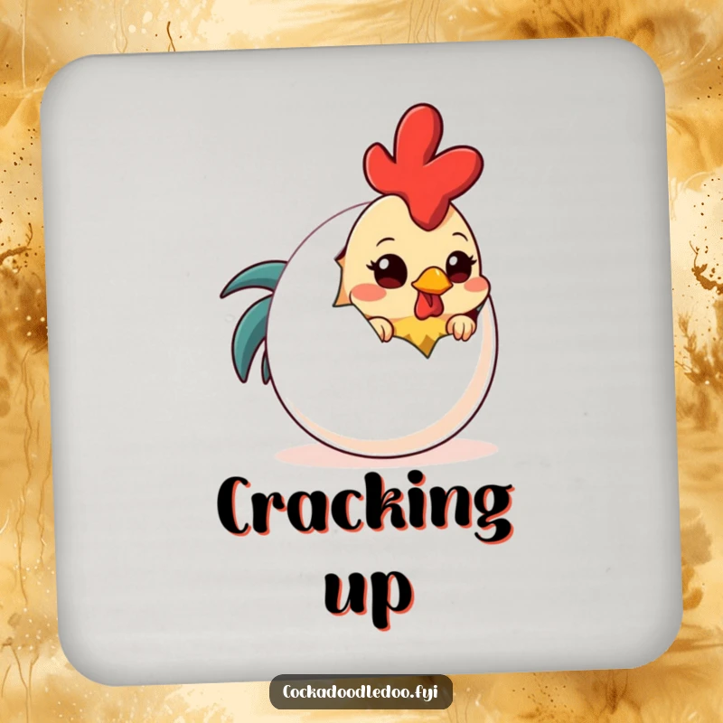 Funny Shy Rooster Egg Drink Coaster: A coaster showcasing a shy rooster peeking from behind a comically large egg.