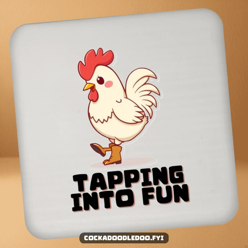 Funny Kawaii Rooster Boots Coasters: Set of coasters showcasing a rooster in tiny boots, rhythmically tapping its foot, adding humorous charm to tables.
