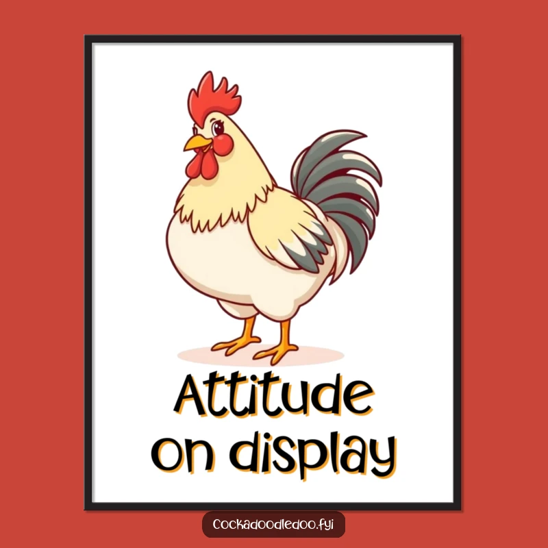 Funny Rooster Strut Poster: Confident Crowing Art, Striking Funny Gift