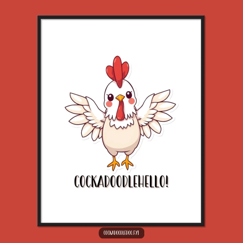 Funny Kawaii Rooster Poster: Brighten Your Walls with Cheerful Greetings, Fun Art