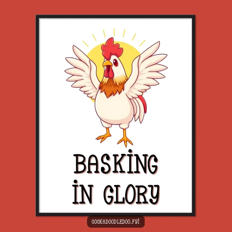 Funny Basking Rooster Poster: Art for a Peaceful, Sunny Atmosphere