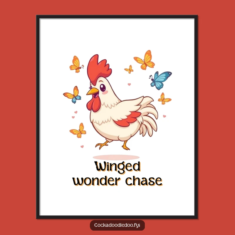 Funny Kawaii Rooster Poster - Playful Chase Wall Art