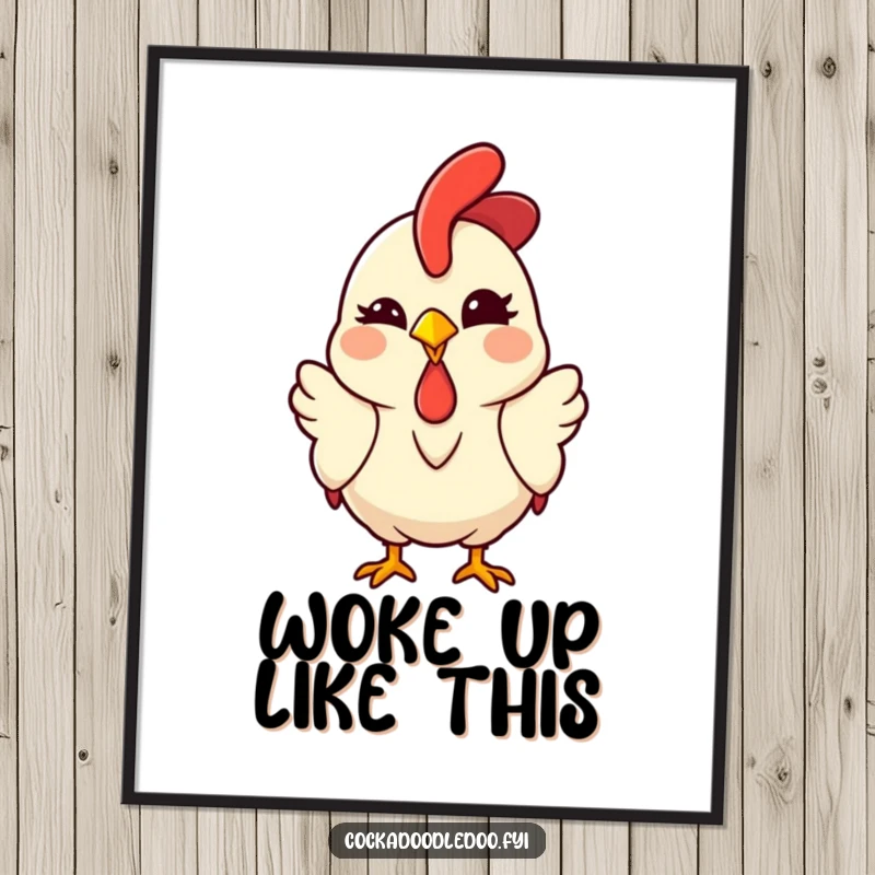 Funny Kawaii Rooster Poster depicting a cute chicken winking with a knowing smile, adding a humorous and charming touch to decor.