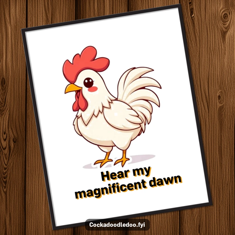 Funny Kawaii Rooster Poster: Vibrant art of an energetic rooster crowing, adding a playful and humorous touch to decor.