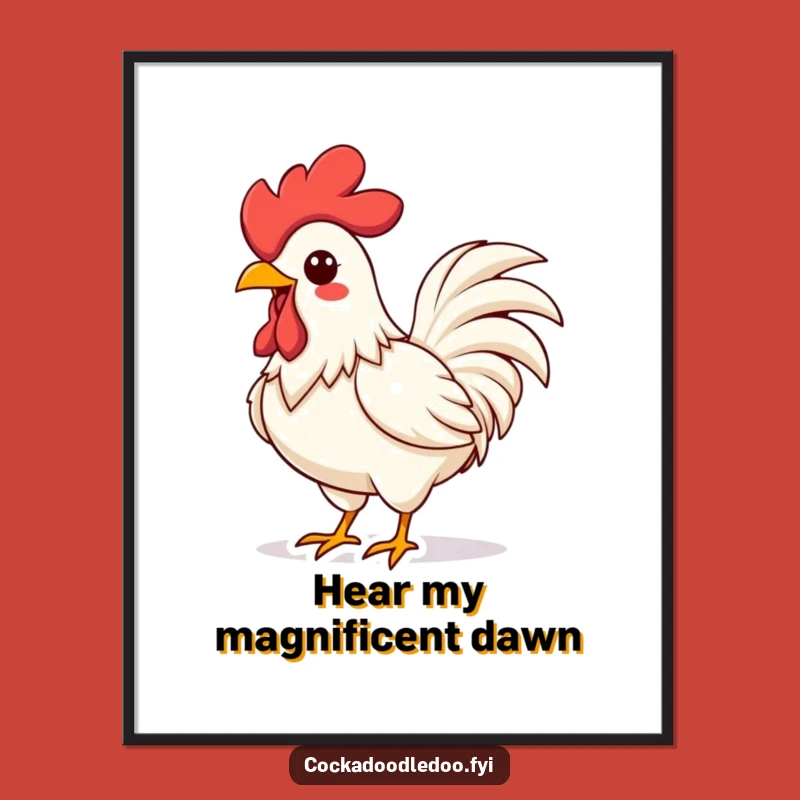 Funny Kawaii Rooster Crowing Poster: Vibrant Art for a Cheerful, Humorous Space