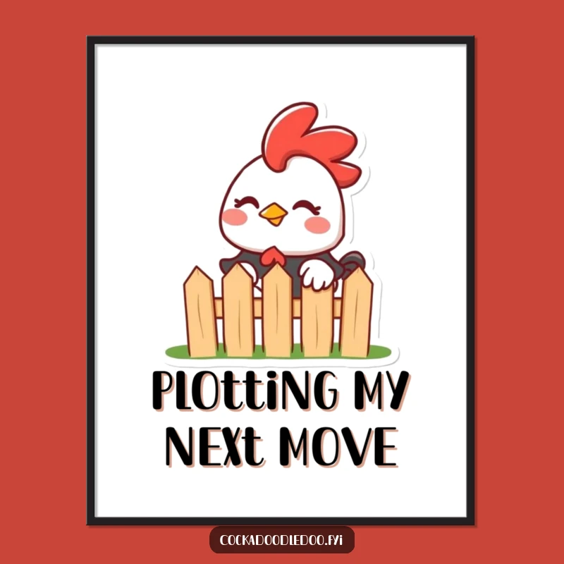 Funny Kawaii Rooster Wink Poster: Mischievous Art for a Playful, Humorous Room