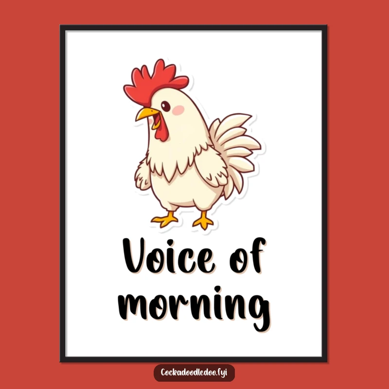 Funny Happy Rooster Crowing Poster: Vibrant Cartoon Art for Inspiring, Funny Gifts